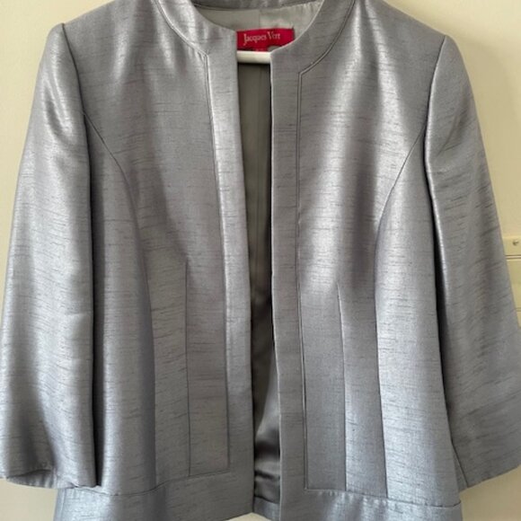 Jacques Vert VTG Jacket -metallic Gray -cropped tailord - Size 10 - Picture 1 of 9